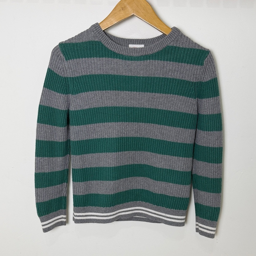 Hanna Andersson Boy’s Green and Gray Striped Crewneck Sweater Size 8